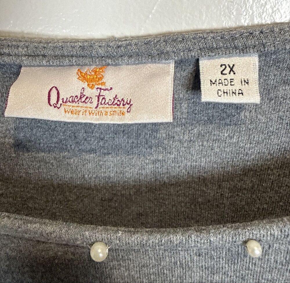 Quacker Factory Beaded Cat Top Gray Size 2X Cat Lady - Picture 7 of 12